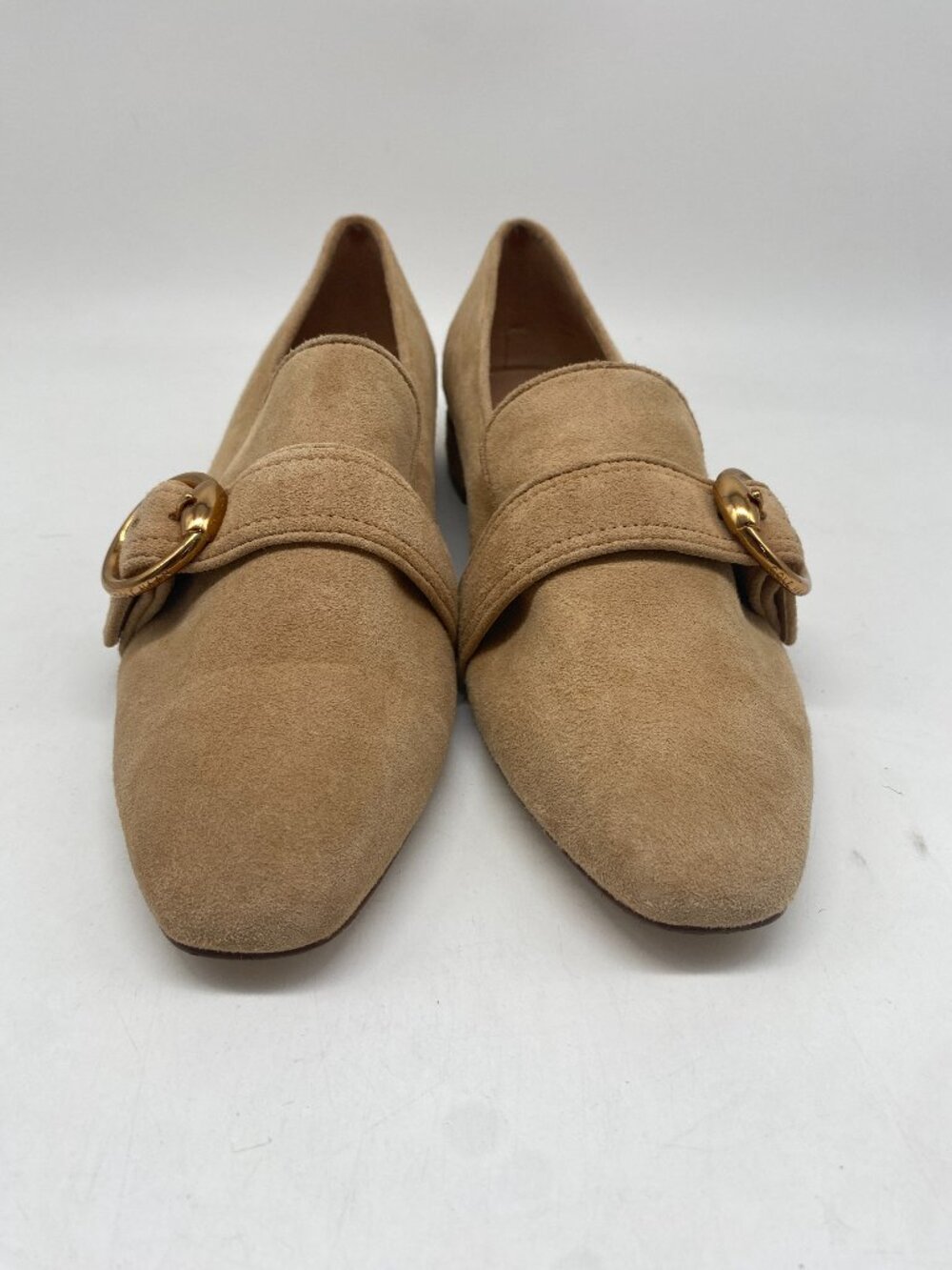 Women's Tan Suede Buckle Loafer Flats
